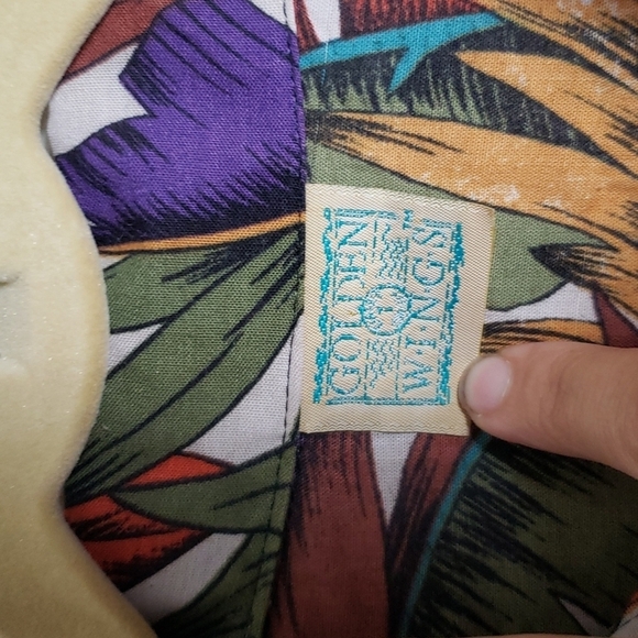 Vintage golden wings tropical print floral button down shirt, women's XL - Picture 5 of 7